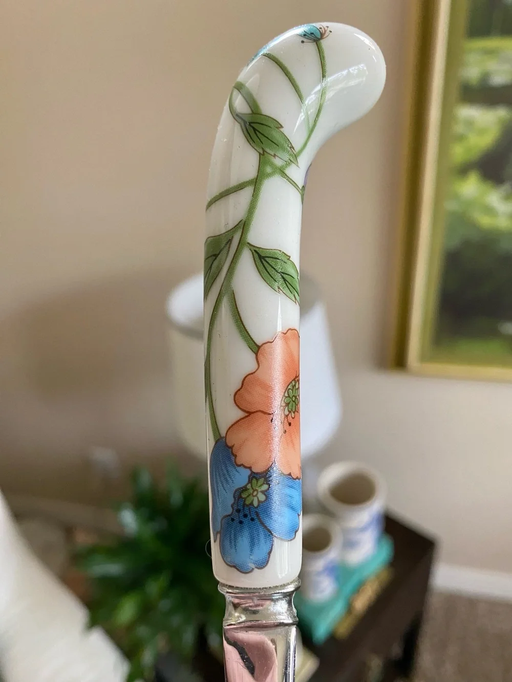 Vtg Sheffield England Dessert Serving Spoon Porcelain Poppy Floral Handle W Box